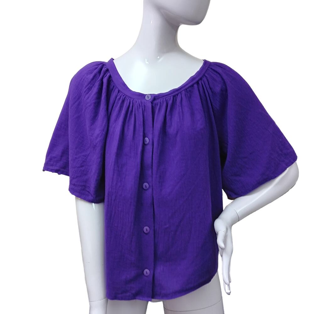 Vintage De Bodie Blouse Size Small Purple Button Up Short Wide Sleeves